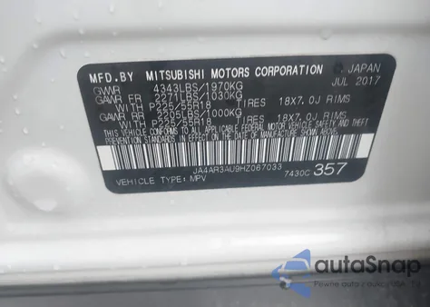 2017 Mitsubishi Outlander Sport 2.0 Es/2.0 Le z USA, uszkodzony, nr VIN JA4AR3AU9HZ067033